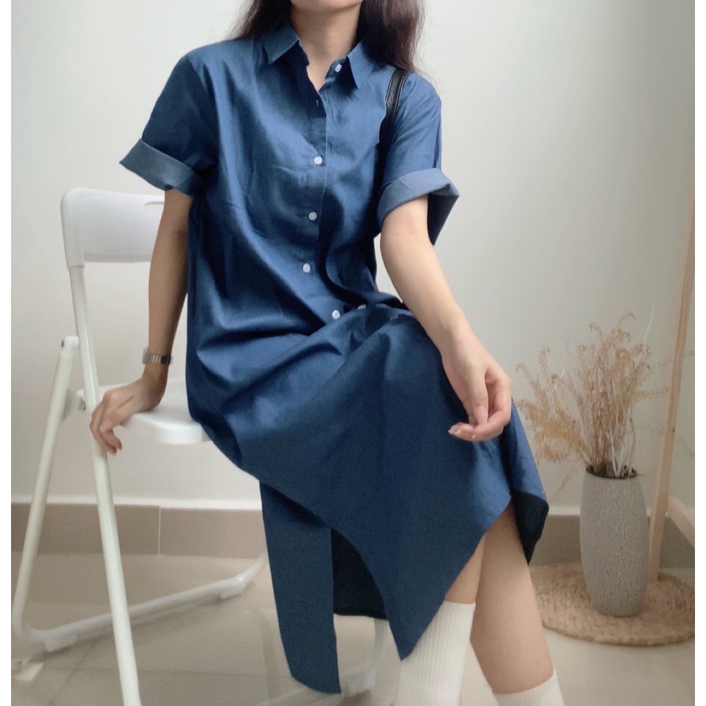 Váy somi chất jean dáng suông dài phong cách năng động thoải mái