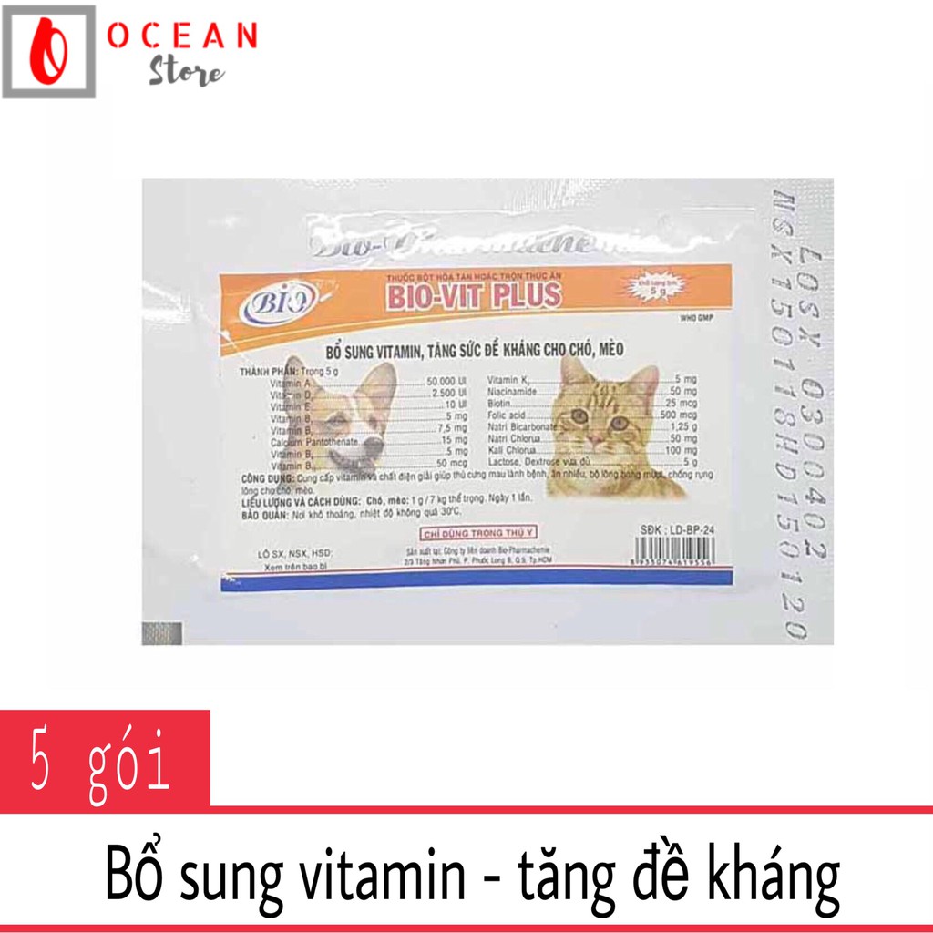 (COMBO 5 GÓI) Thuốc bổ sung vitamin và tăng đề kháng chó mèo Biovit Plus