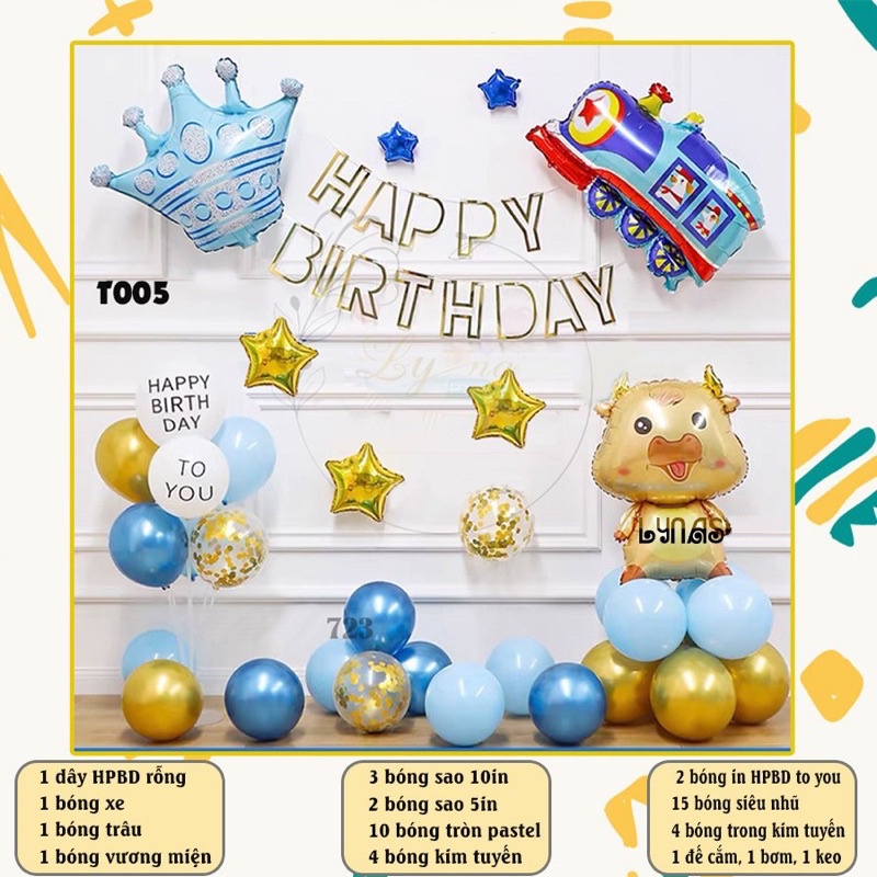 Set Bóng Trang Trí Sinh Nhật Bé - Mẫu Trâu Vàng - Bong Bóng Sinh Nhật