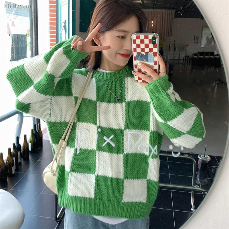 Áo len dài tay dáng rộng họa tiết kẻ sọc phong cách Hàn Quốc thời trang thu 2021