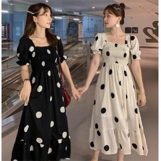 Đầm Tay Phồng Họa Tiết Chấm Bi