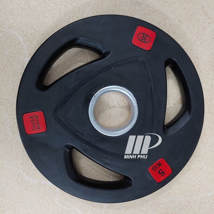 Tạ đĩa bọc cao su Goldnova 5kg ✅ Tạ bánh lỗ phi 50 chuyên dùng cho phòng tập