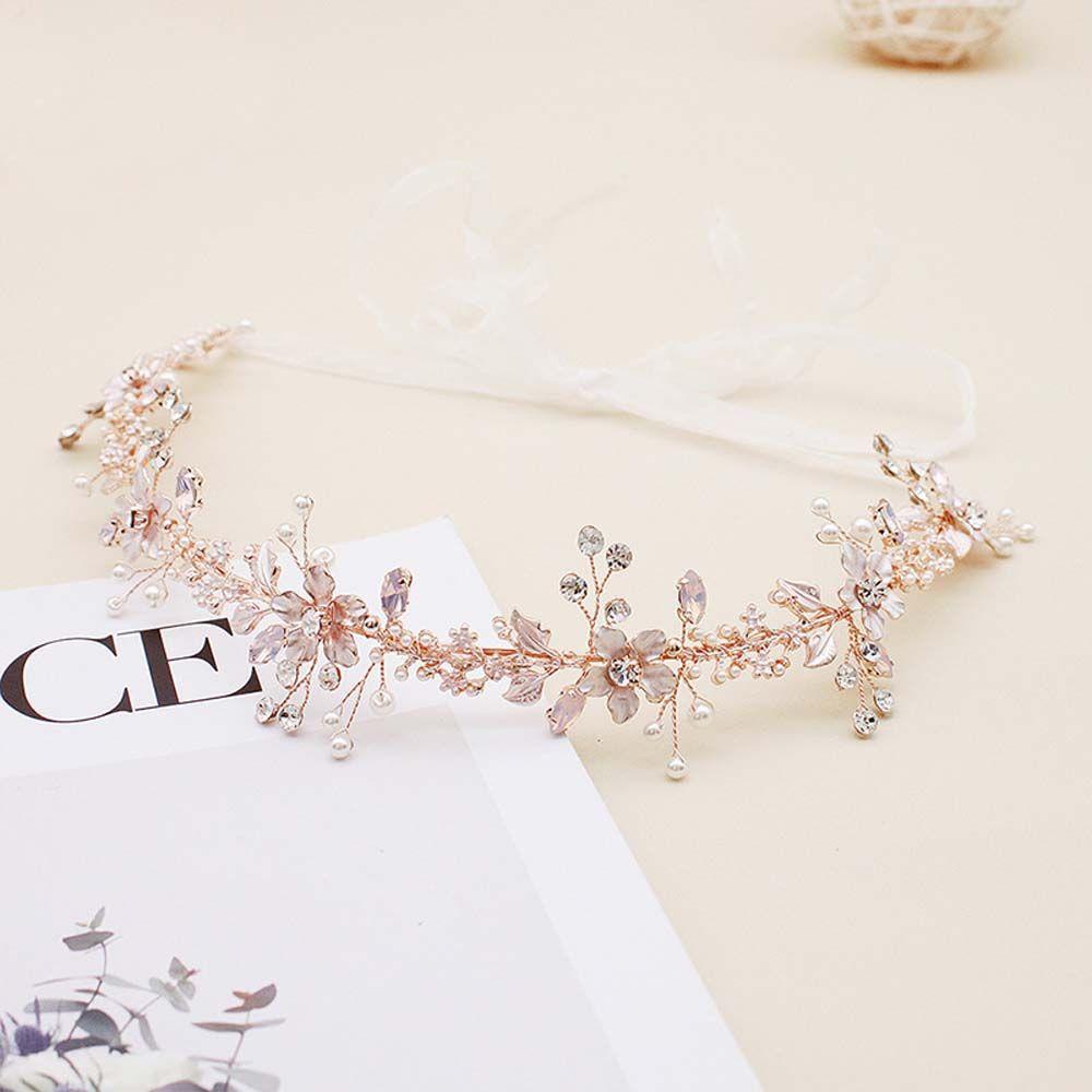 Vương Miện Đính Hoa Lấp Lánh Trang Nhã Cho Cô Dâu|Băng Đô Ngọc Trai