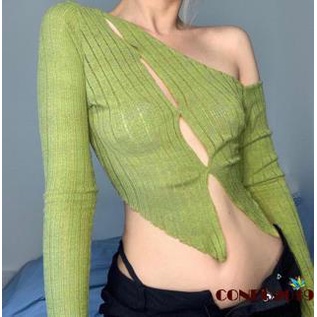 Áo Croptop Tay Dài Màu Sắc Đơn Giản Dành Cho Nữ