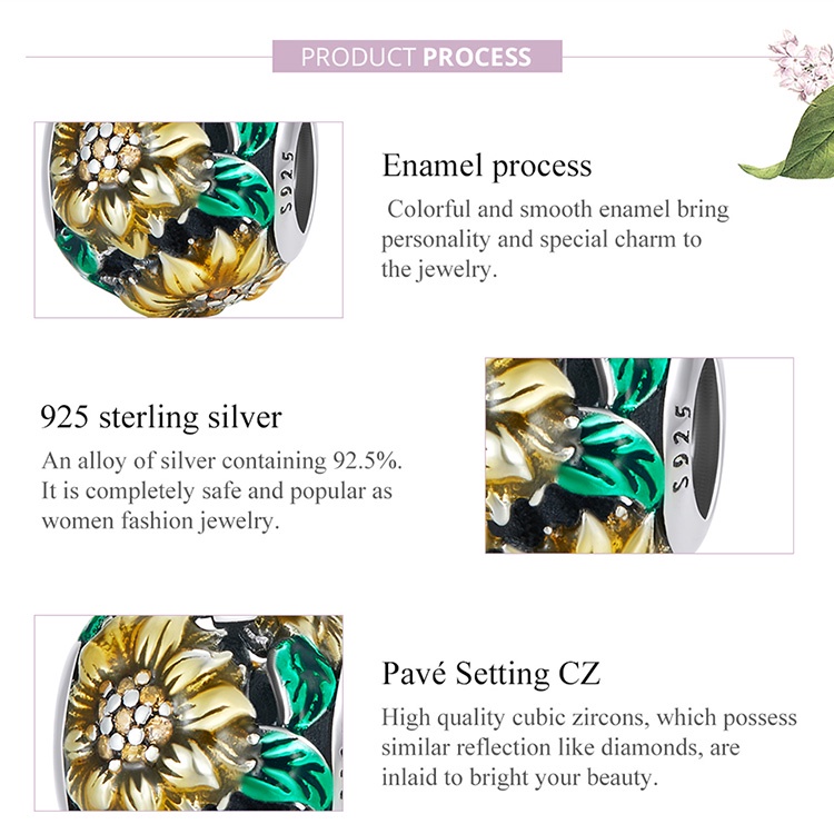 Hạt trang sức Bamoer bằng bạc 925 họa tiết hoa hướng dương