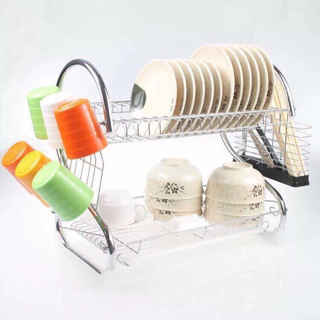 GIÁ ÚP BÁT INOX 2 TẦNG CÓ KHAY HỨNG SIÊU TIỆN LỢI KỆ ÚP BÁT INOX 2 TẦNG