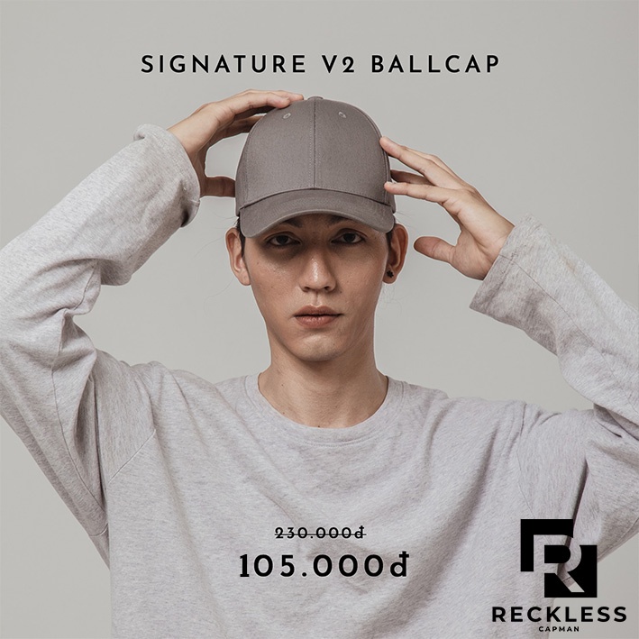 Nón Lưỡi Trai Màu Xám Trơn Reckless Capman, Nón Kết Trơn Signature Ballcap Vải Kaki Cotton