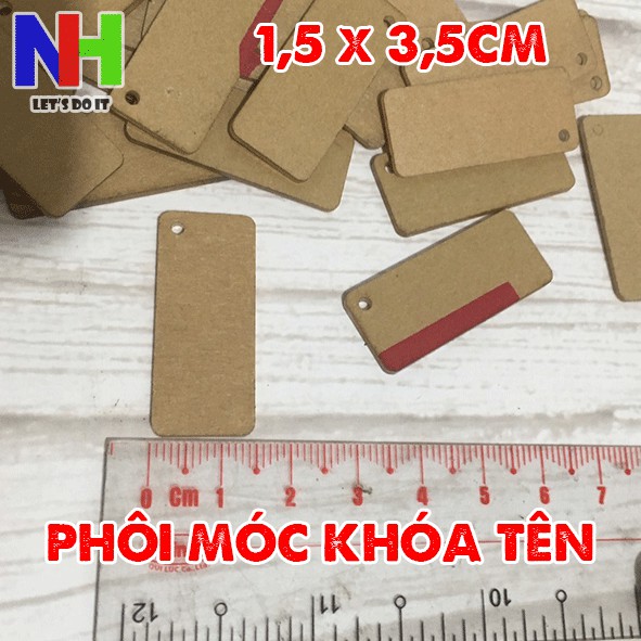 Phôi móc khóa mica - 20 cặp phôi móc khóa tên chữ nhật 1,5x3,5cm