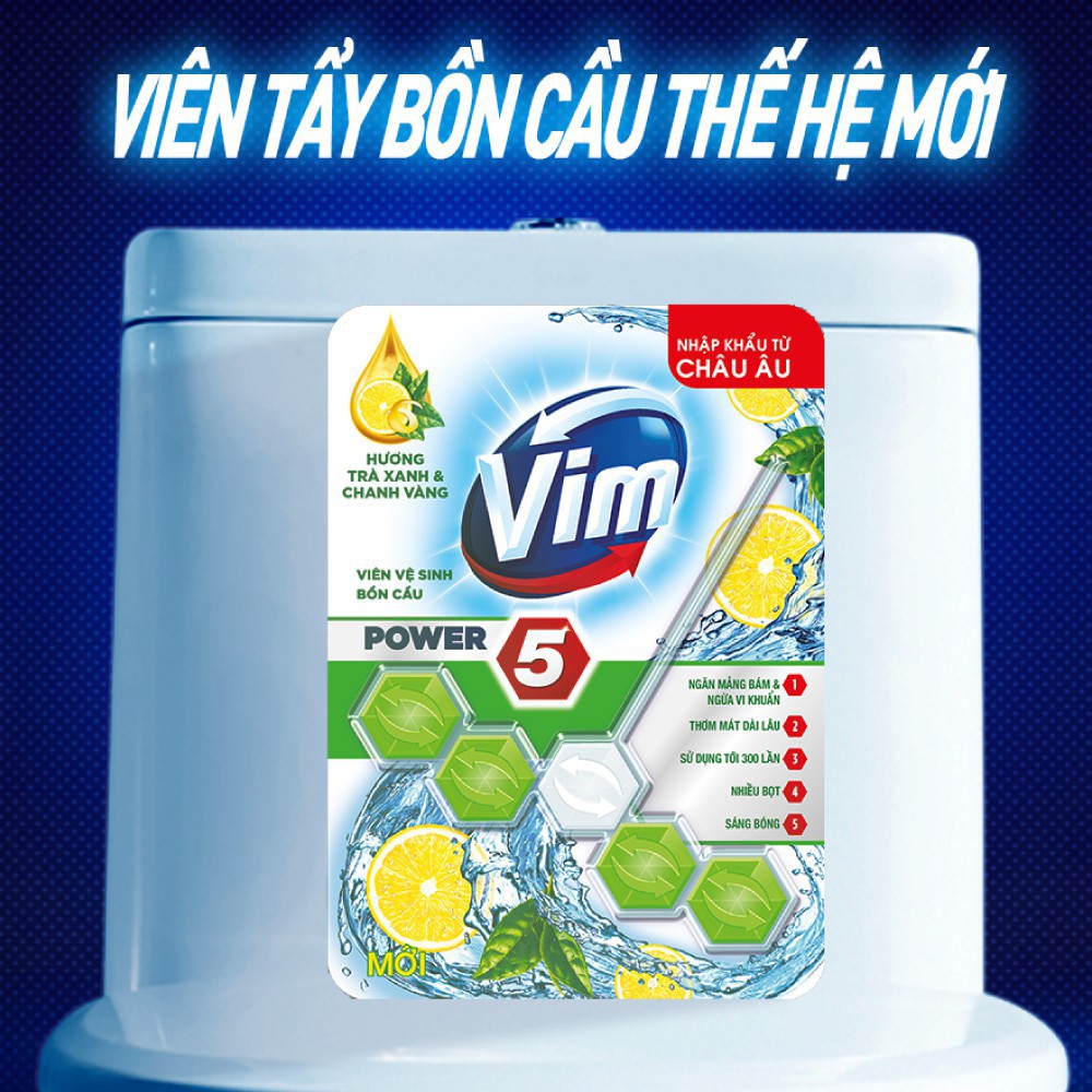 [ HƯƠNG TRÀ XANH ]  Viên Tẩy Bồn Cầu Vim Power 5 Hương Trà Xanh Chanh Vàng Sạch Khuẩn Thơm Mát ( 55G ) [ GIÁ SỐC ]