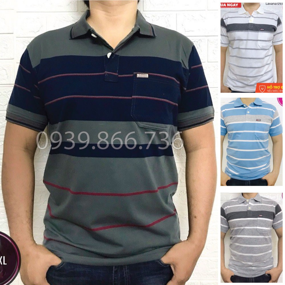 Áo Thun Nam Lớn Tuổi Có Túi vải cá sấu Cotton xuất xịn, chuẩn đẹp, màu Xanh Đen JD71 - JULIDO
