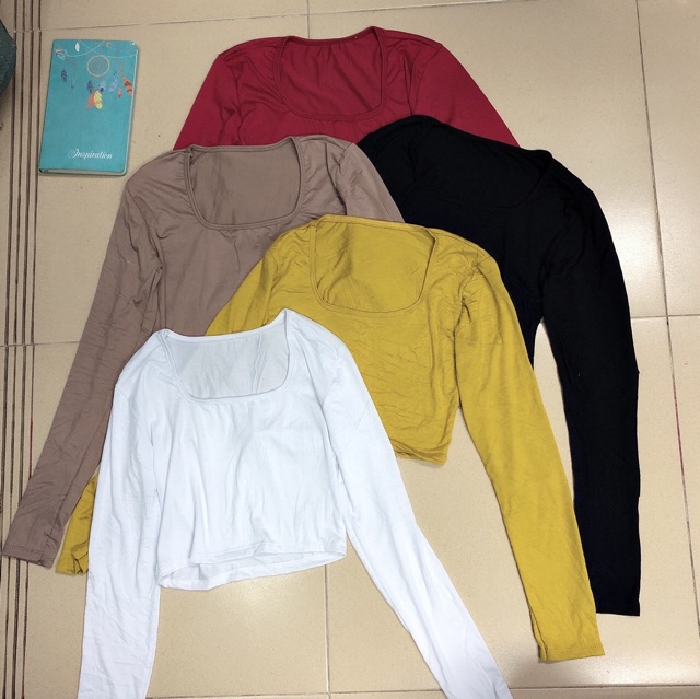 Áo croptop nữ cổ vuông tay dài