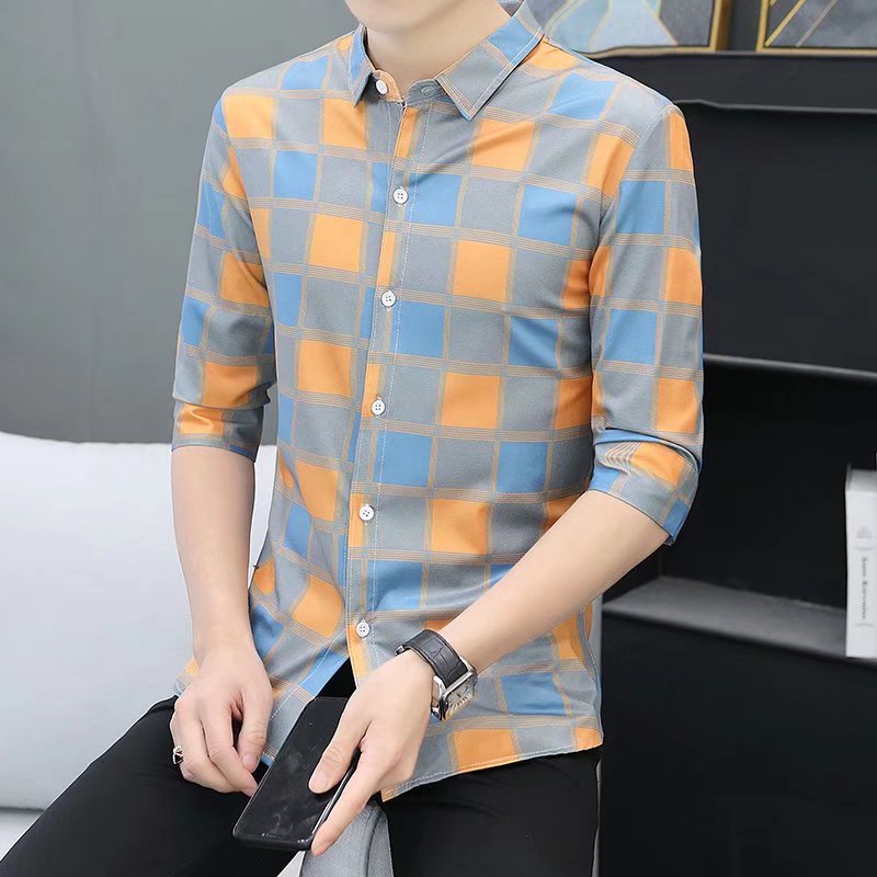 Áo Sơ Mi Tay Lửng Kẻ Sọc Ca Rô Dáng Ôm Phong Cách Hàn Quốc Thời Trang Xuân Hè Cho Nam Size M-3xl