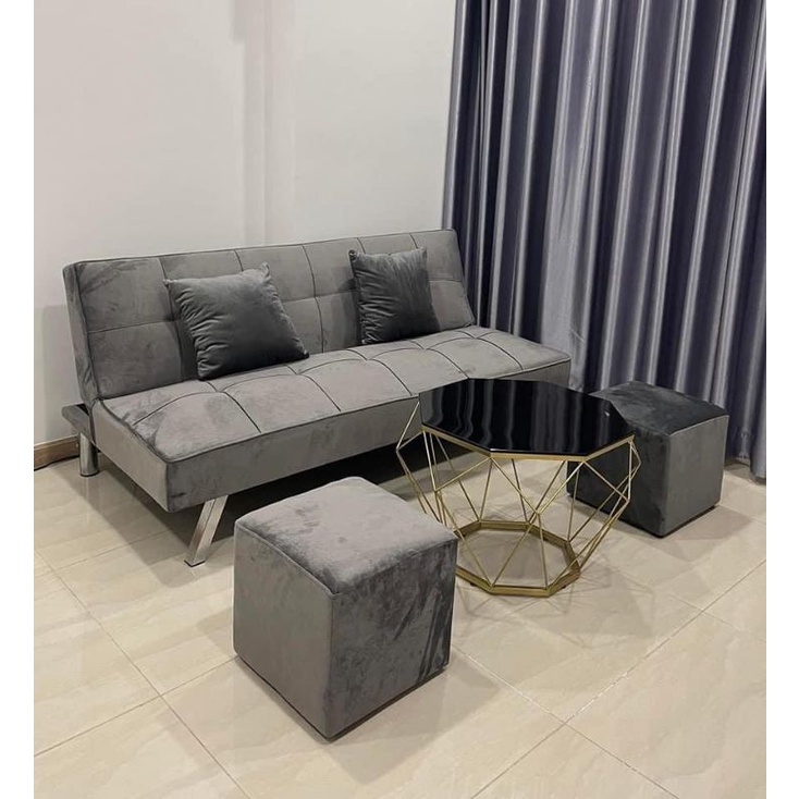 Combo bộ bàn ghế Sofa Bed có bàn - Ghế Sofa Giường xuất khẩu chân kim loại màu xanh