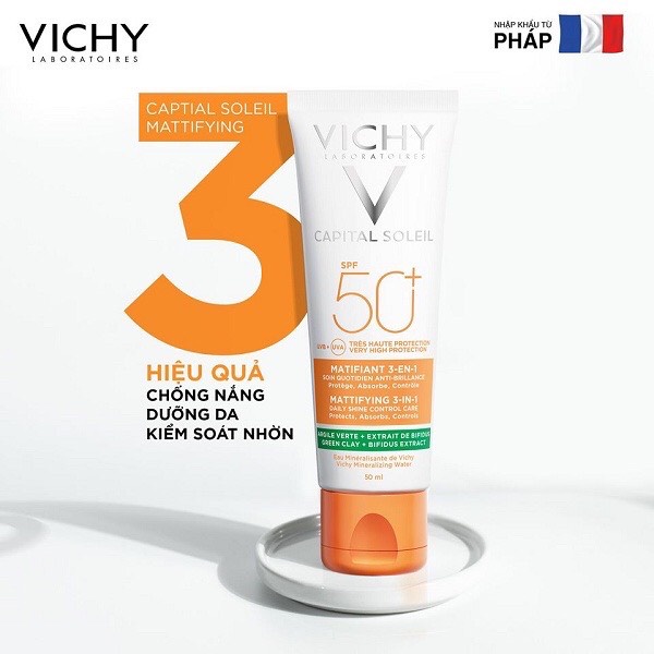 Kem Chống Nắng Vichy Capital Soleil SPF 50 Anti-Ageing 3-in-1 - Chống Nắng Dưỡng Da Kiểm Soát Nhờn