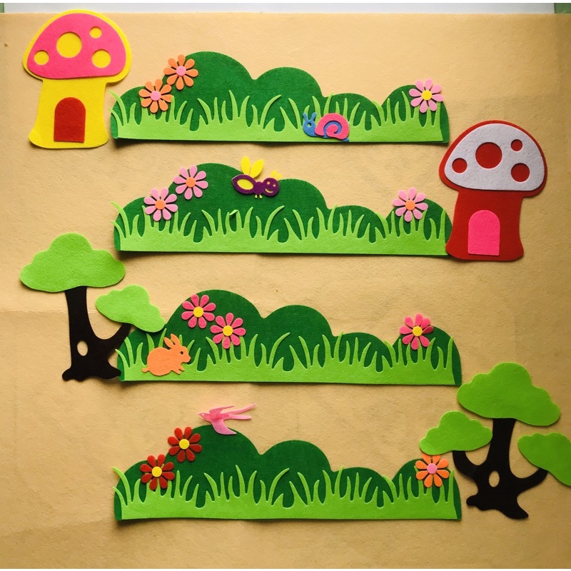 Cỏ hoa dán tường, hàng rào trang trí chân tường mầm non 1 cái 50cm
