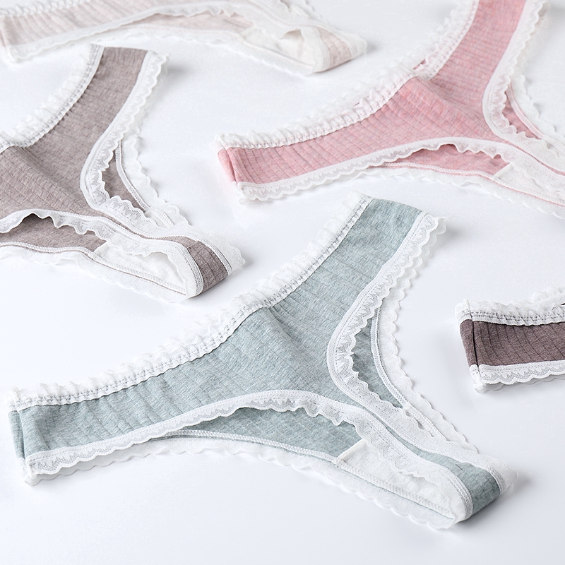Quần lót lọt khe từ cotton không đường may lưng thấp viền ren thoáng khí thoải mái dành cho nữ | BigBuy360 - bigbuy360.vn