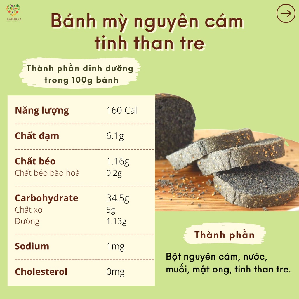 Bánh mỳ nguyên cám tinh than tre - 300g & 500g (Lướt sang phải để độc thông tin sản phẩm và lưu ý trước khi mua hàng)
