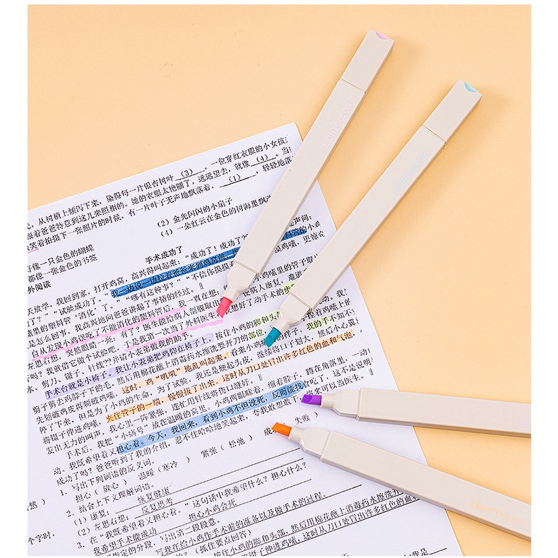 Set 6 Bút Bắt Sáng Hai Đầu Có Đế Lót Nước Bảo Vệ Mắt Màu Sắc Macaron