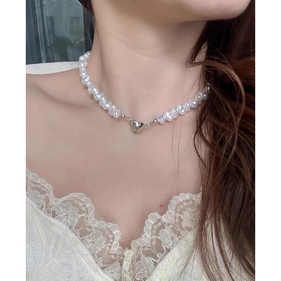 Vòng Cổ Hạt Trai Hình Trái Tim Nam Châm - Vani Store - TS000640