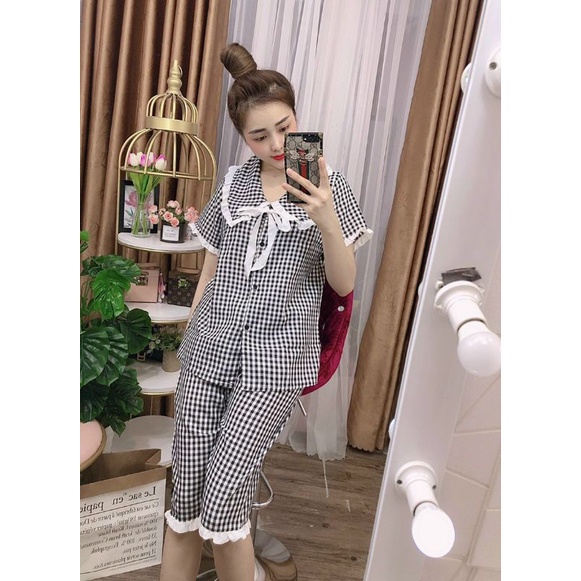 đồ bộ tiểu thư mặc nhà dạo phố   Chất thun poly