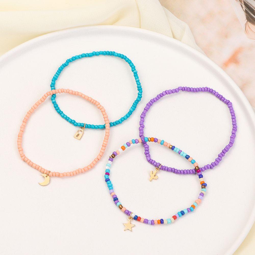 Set 4 Lắc Chân Nhiều Lớp Co Giãn Phong Cách Bohemian Dễ Thương