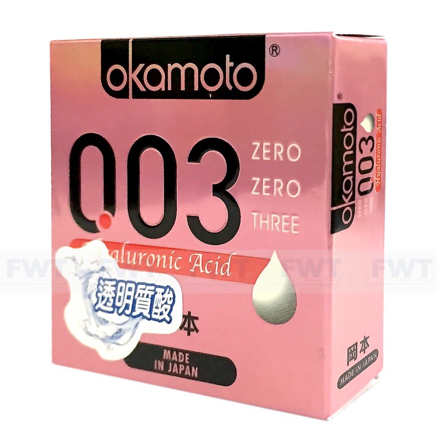 Bao Cao Su Okamoto 0.03 Hyaluronic Acid, Siêu Mỏng, Dưỡng Ẩm Và Bôi Trơn (Hộp 3C)