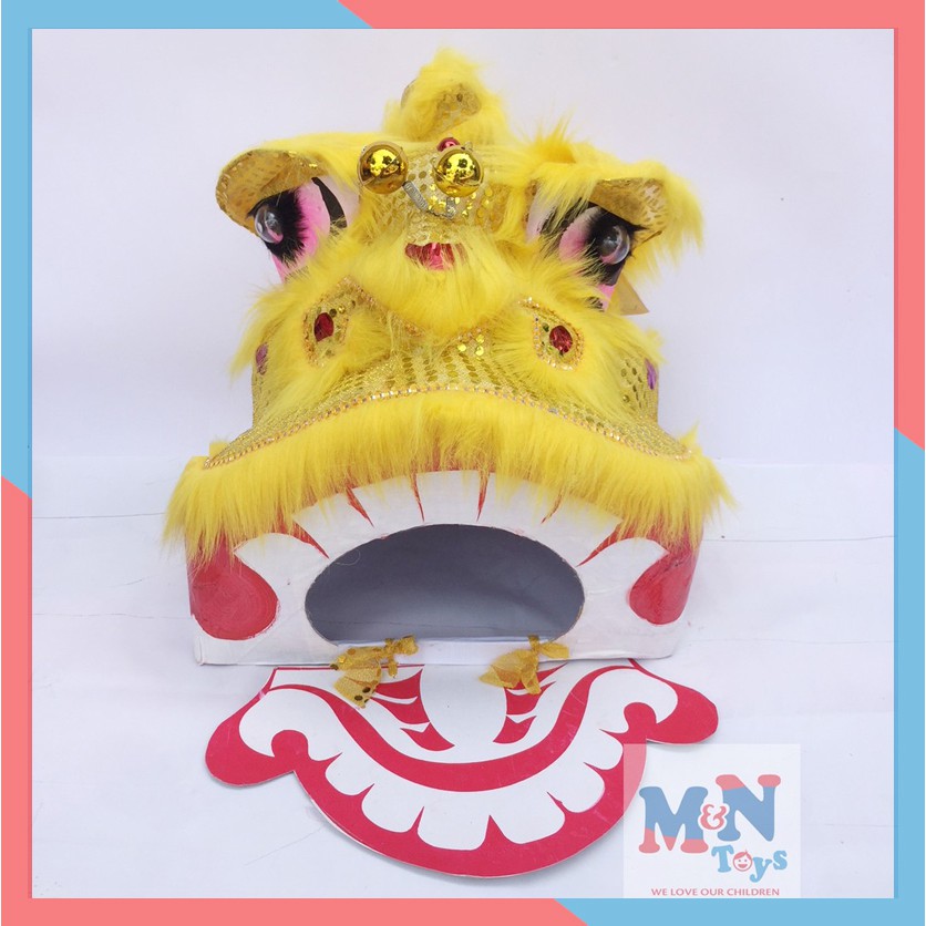 Đầu lân, đầu sư tử trung thu có đèn cỡ trung 40cm x 35cm x 35cm - màu vàng