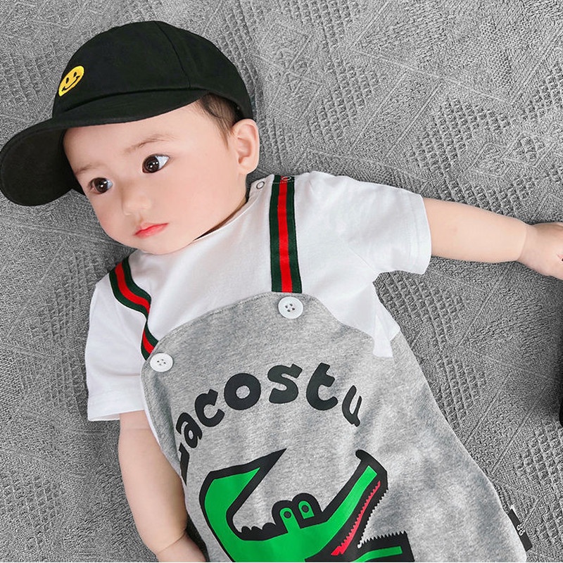 Bộ Áo Liền Quần Tay Ngắn Chất Liệu Cotton Mỏng In Họa Tiết Hoạt Hình Dễ Thương Thời Trang Mùa Hè Cho Bé Trai Sơ Sinh