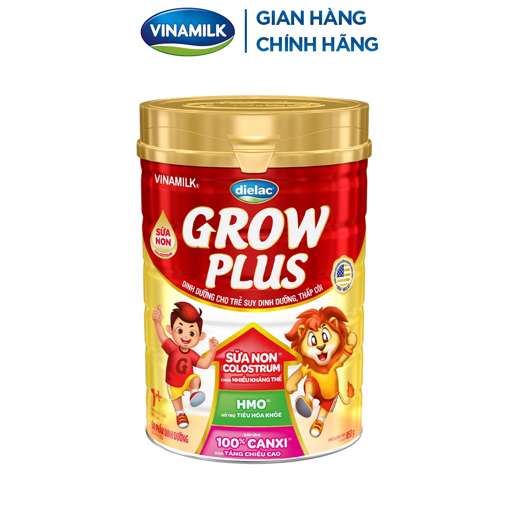 Sữa bột Dielac Grow Plus 1+ HMO 850g - Sữa non hỗ trợ Bé suy dinh dưỡng, thấp còi, tăng cân cao khỏe