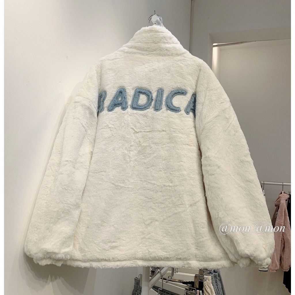 2101125 Áo lông sọc tay, áo khoác lông trần bông dày ấm thời trang ulzzang freesize | BigBuy360 - bigbuy360.vn