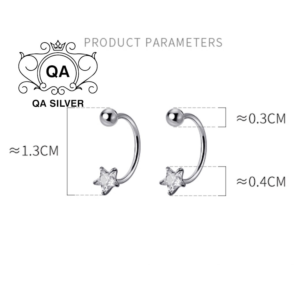 Khuyên tai bạc 925 ngôi sao đính đá chốt bi vặn bông treo nam nữ S925 STAR Silver Earrings QA SILVER EA211001