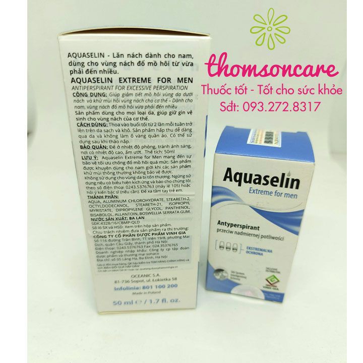 Lăn khử mùi Aquaselin - lăn nách không có mùi cho cả nam, nữ ngăn đổ mồ hôi, chống thấm vàng áo, nhập khẩu | BigBuy360 - bigbuy360.vn