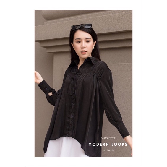 SISTERSISTER - Áo sơ mi ovesize thắt nơ ngực MONA