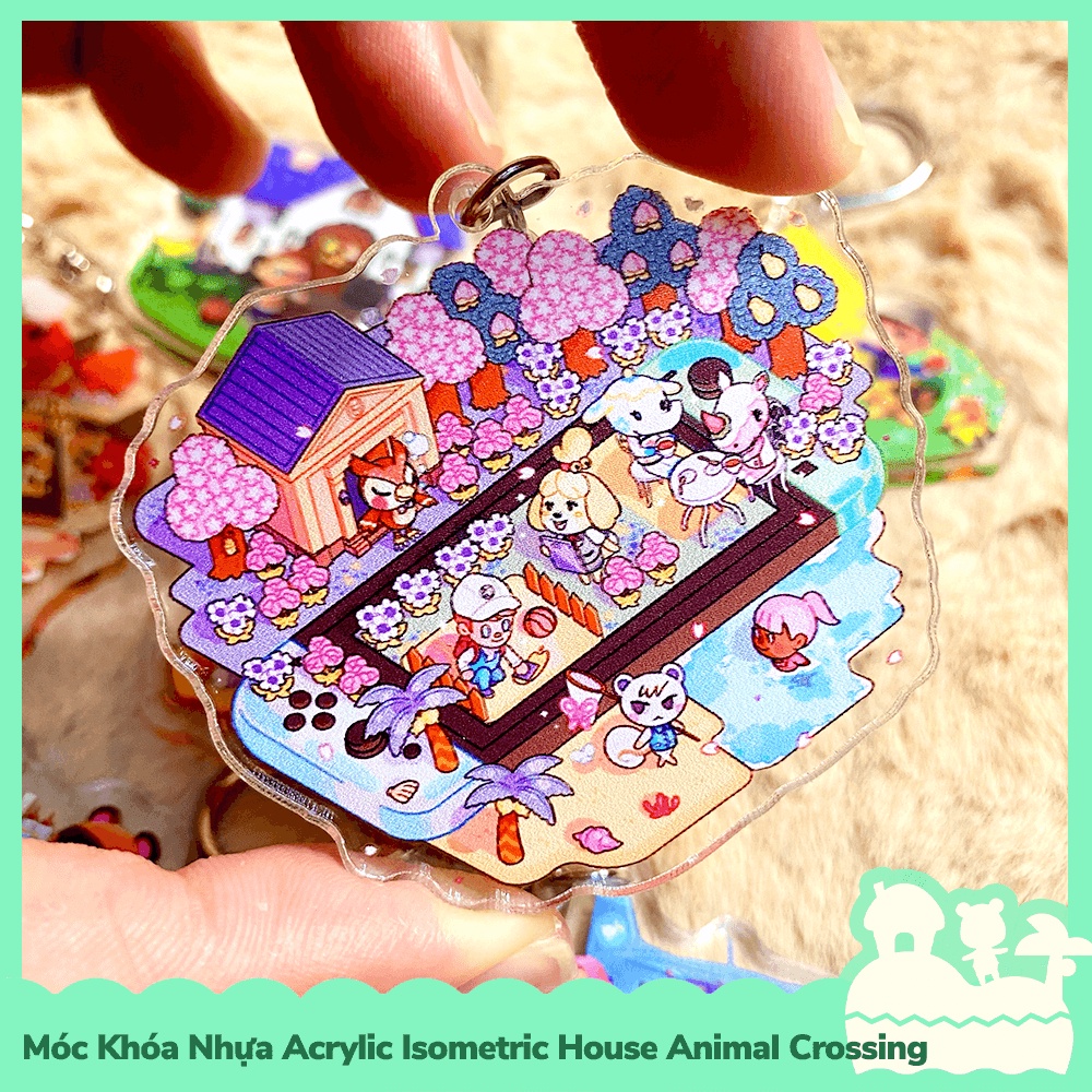 [Sẵn VN - NowShip] Móc Khóa Keychain Acrylic Nhựa Trong Isometric Nhân Vật Game Animal Crossing Horizons Outside Happy