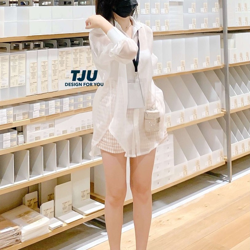 Áo sơ mi nữ trong suốt dài tay. Sơ mi nữ xuyên thấu ánh nhẹ, xẻ tà sau, thắt nơ, freesize, ulzzang, T-Ju (Ngọc Trai) | BigBuy360 - bigbuy360.vn