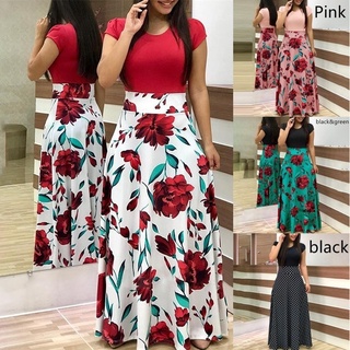Đầm maxi hoa tay ngắn thời trang