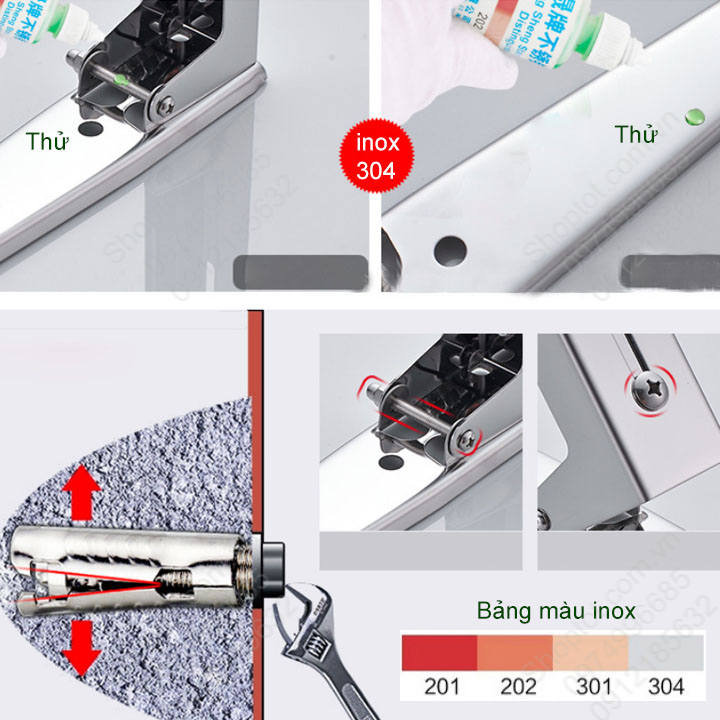 Giá để lò vi sóng treo tường thông minh inox 304, có móc treo, có thể gấp gọn