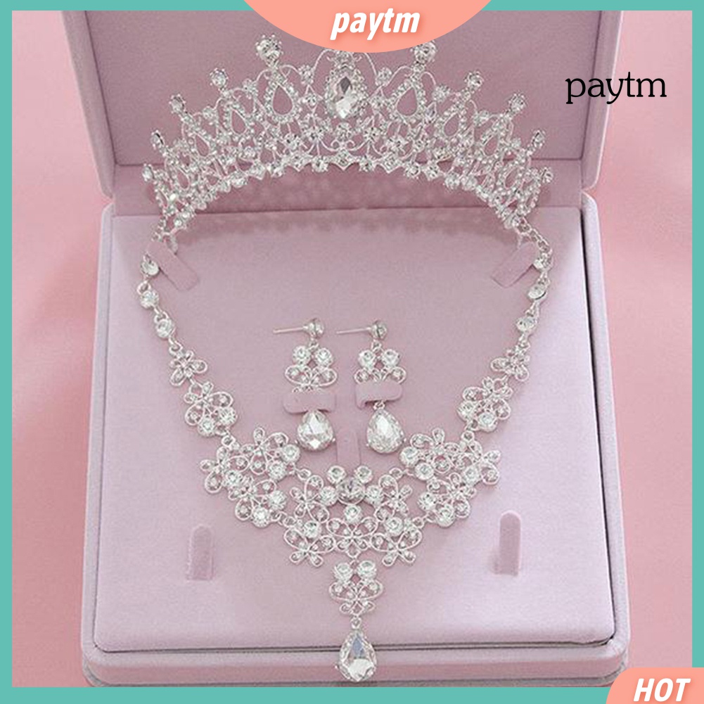 Bộ Trang Sức 3 Món Gồm vòng cổ + Bông Tai + Vương Miện Đính Đá Hình Bướm Cho Cô Dâu