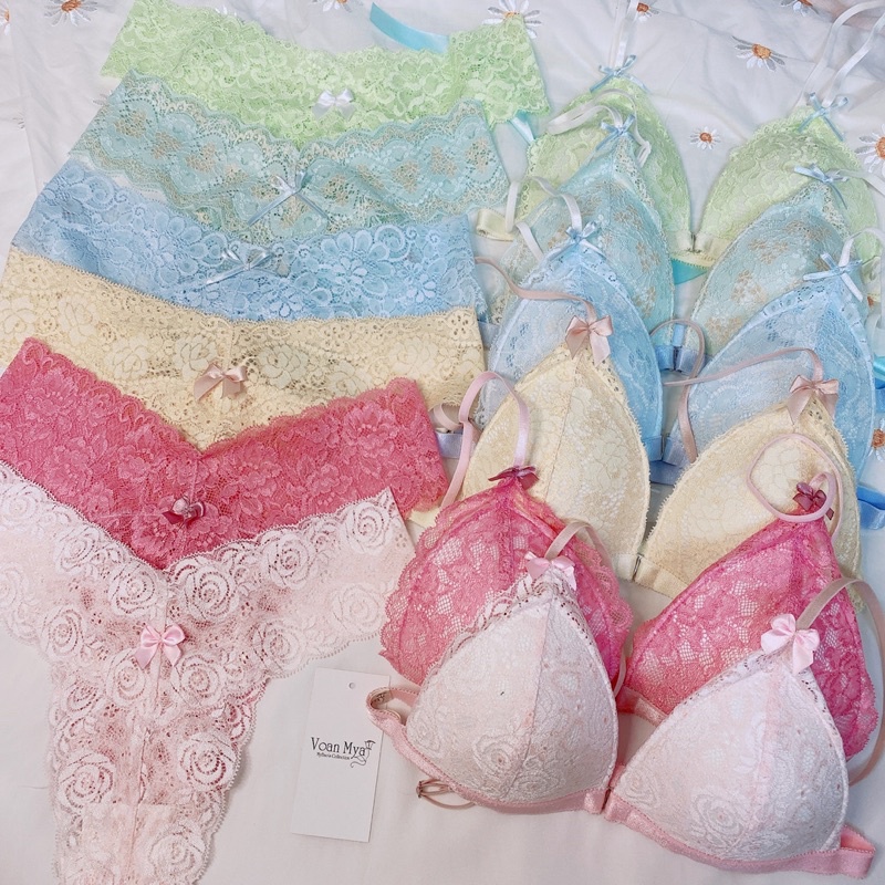 Áo lót ren nữ thiết kế- set Nội y ren nhiều màu, Áo cài trước, mút mỏng - VoanMya - Pastel bralette