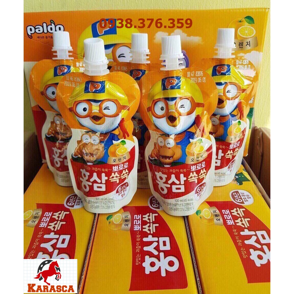 Nước Hồng Sâm Trái Cây Paldo Pororo Hàn Quốc (Hộp 10 Túi x 100 ML)