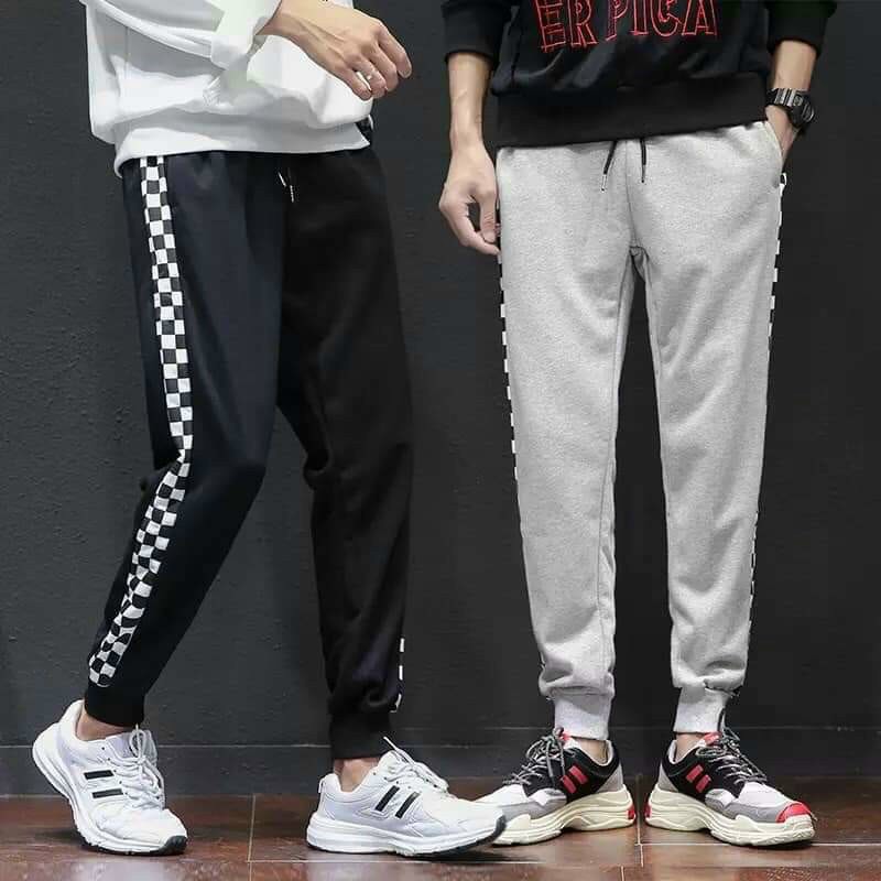 Quần jogger nỉ thể thao phối sọc caro cực chất, quần thun nam dài bo gót cực đỉnh
