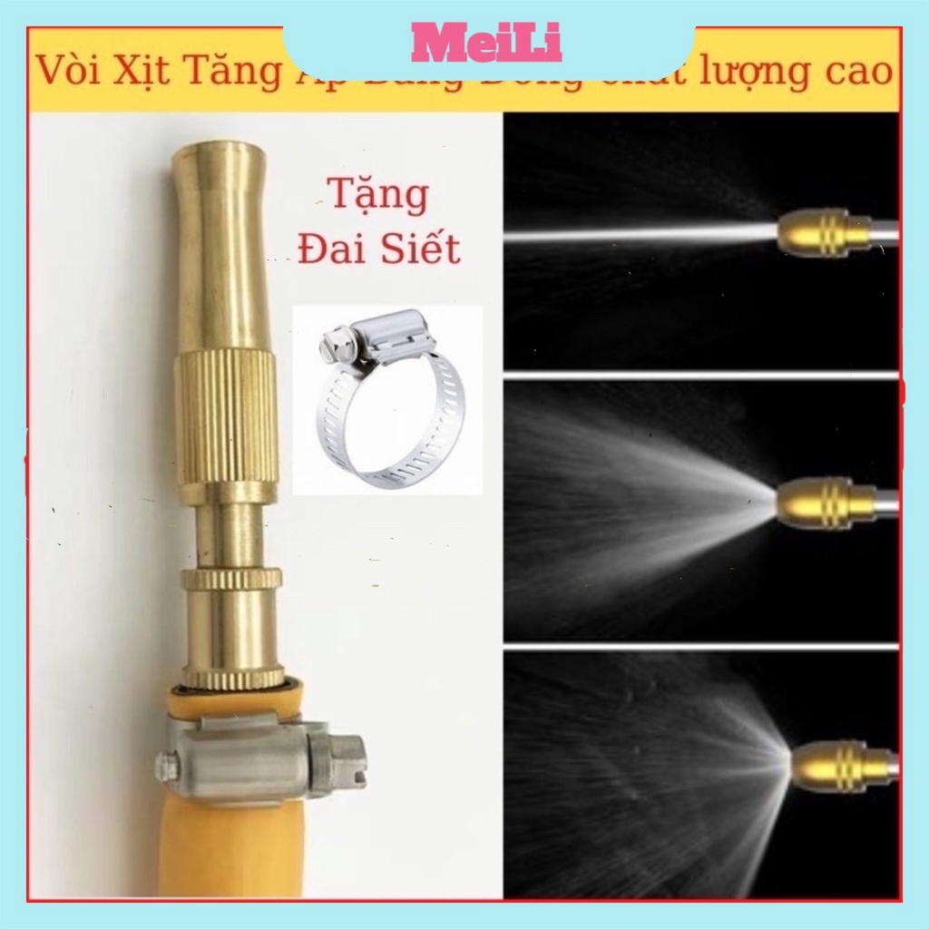 Đầu vòi xịt tăng áp bằng đồng, rửa xe hơi, rửa sân, tưới cây, làm vườn, điều chỉnh được áp lực nước .
