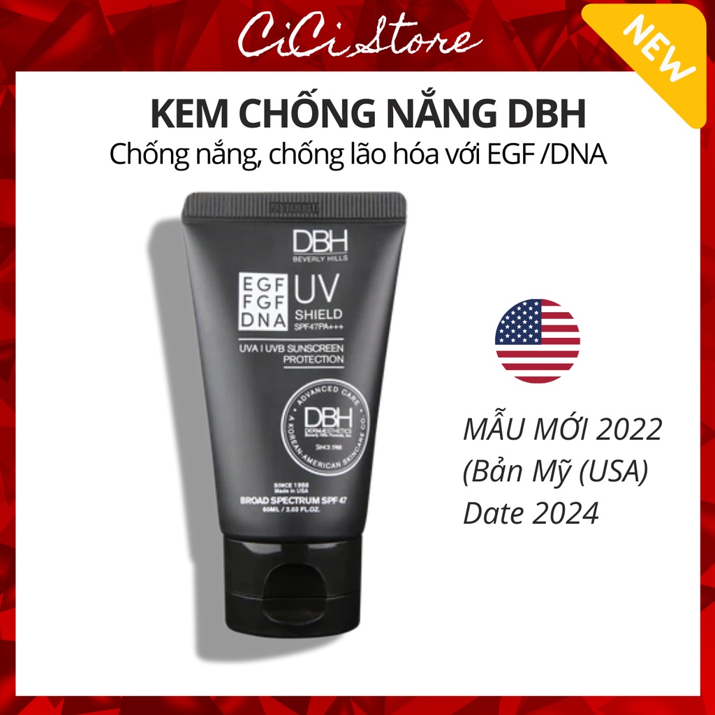 [𝐌𝐚𝐝𝐞 𝐢𝐧 𝐔𝐒𝐀] KEM CHỐNG NẮNG DERMAESTHETICS DBH SPF 50+/PA+++ EGF UV SHIELD 60ml