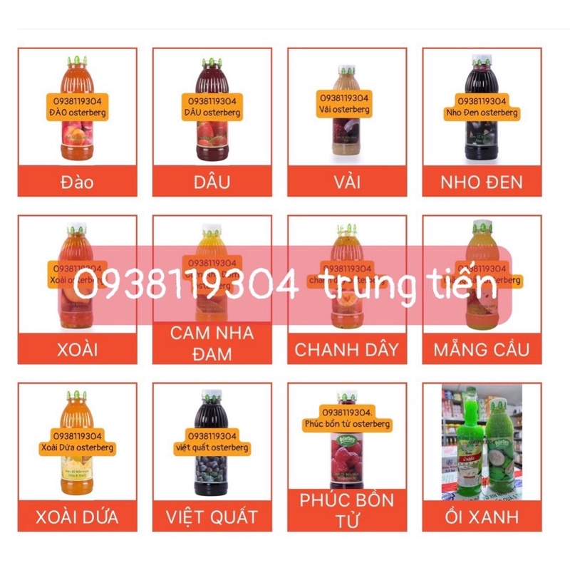 Mứt Sinh Tố  Đào Dâu Vải Việt Quất Táo ổi chanh dây kiwi Osterberg 1 Lít - DỦ VỊ —-