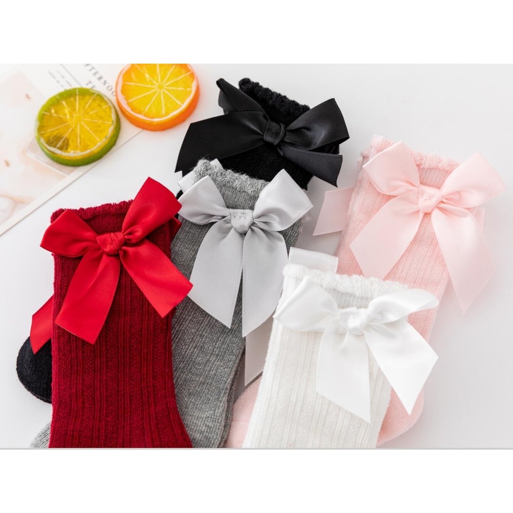 Tất   chất cotton màu trơn trang trí nơ dành cho bé 0-4 tuổi