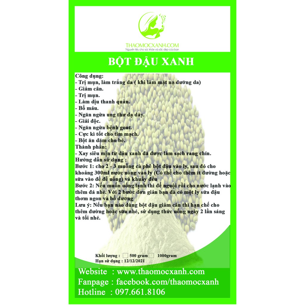 Bột đậu xanh nguyên chất rang thơm (20gram-500gram-1kg)