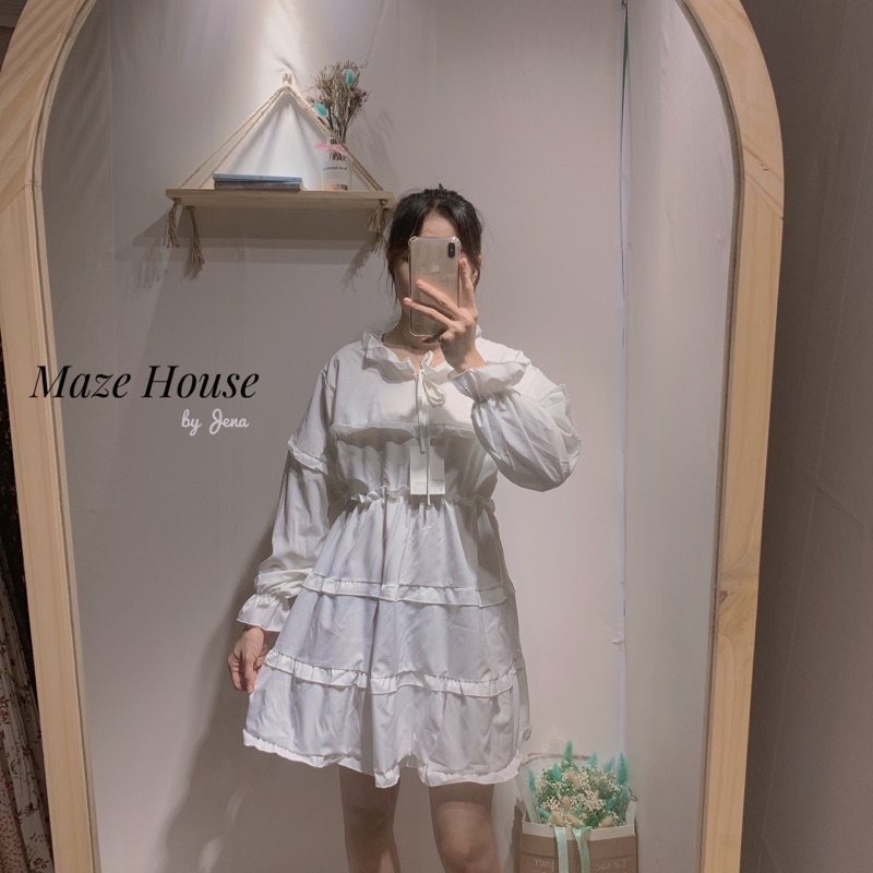 Váy viền tầng 💖 Hot Trend 💖 Đầm bánh bèo viền tầng 2 màu Đen, Trắng chất liệu đũi mềm phong cách Hàn Quốc - Maze House | BigBuy360 - bigbuy360.vn