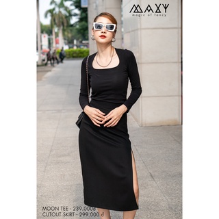 Áo thun nữ tay dài cổ vuông moon tee Maxy Workshop