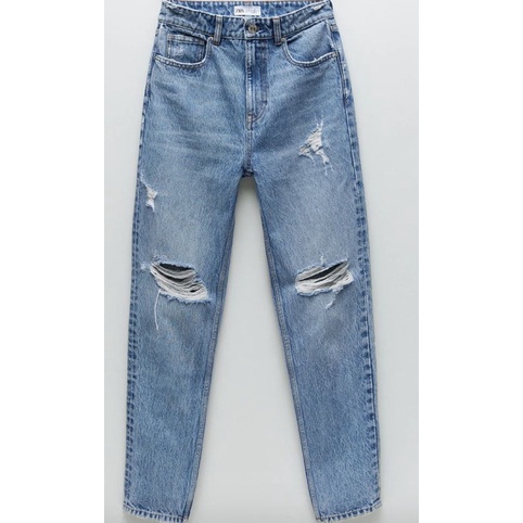 quần jeans quần bò rách Denim Bershka màu xanh nhạt