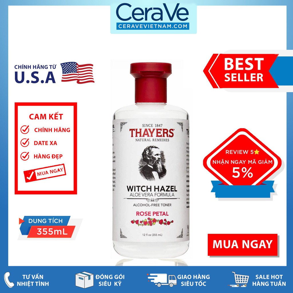 Nước hoa hồng Thayers Rose Petal Facial Toner (355mL)
